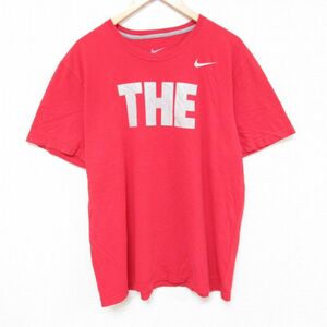 XL/古着 ナイキ NIKE 半袖 ブランド Tシャツ メンズ オハイオ 大きいサイズ コットン クルーネック 赤 レッド 23aug26 中古