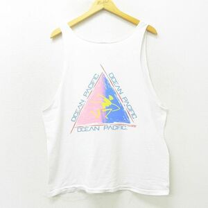 L/古着 オーシャンパシフィック OP ビンテージ タンクトップ メンズ 80s ビッグロゴ クルーネック 白 ホワイト 22jul11 中古