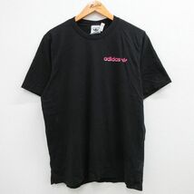 XL/古着 アディダス adidas 半袖 ブランド Tシャツ メンズ ビッグロゴ リーフ トレフォイル コットン クルーネック 黒 ブラック 23aug2_画像2