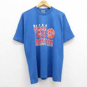 XL/古着 半袖 ビンテージ Tシャツ メンズ 90s バスケットボール クルーネック 青 ブルー 23jul04 中古