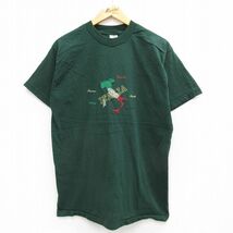 L/古着 半袖 ビンテージ Tシャツ メンズ 90s イタリア 刺繍 コットン クルーネック 濃緑 グリーン 23jun06 中古_画像1