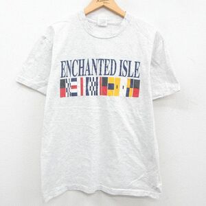 L/古着 半袖 ビンテージ Tシャツ メンズ 90s ENCHANTED ISLE コットン クルーネック 薄グレー 霜降り 23jun26 中古