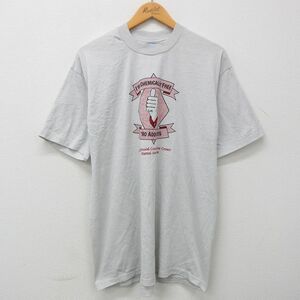 L/古着 半袖 ビンテージ Tシャツ メンズ 80s CHEMICALLY FREE 手 クルーネック 薄グレー 23jul12 中古