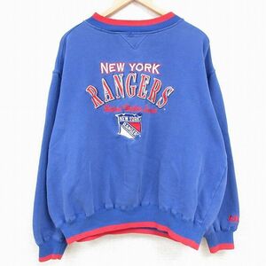 XL/ old clothes long sleeve sweat men's 00s NHL New York Ranger z embroidery large size crew neck dark blue navy ice hockey 23