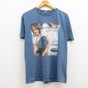 L/古着 半袖 ロック バンド Tシャツ メンズ キースアーバン コットン クルーネック 紺 ネイビー 23may24 中古