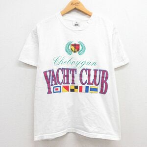 M/古着 リー Lee 半袖 ビンテージ Tシャツ メンズ 90s ヨットクラブ コットン クルーネック 白 ホワイト 23jun26 中古