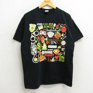 L/古着 半袖 ビンテージ Tシャツ メンズ 00s 魚 ゲーム リンゴ コットン クルーネック 黒 ブラック 23jun26 中古