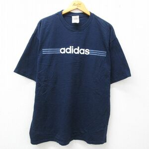 XL/古着 アディダス adidas 半袖 ビンテージ Tシャツ メンズ 00s ビッグロゴ 大きいサイズ コットン クルーネック 紺 ネイビー 23jul03