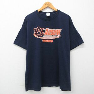 XL/古着 半袖 ビンテージ Tシャツ メンズ 00s オーバーンタイガース コットン クルーネック 紺 ネイビー 23jun15 中古