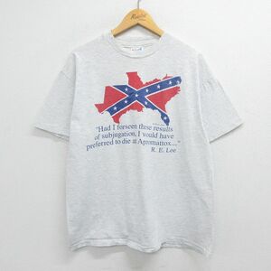 XL/古着 ヘインズ 半袖 ビンテージ Tシャツ メンズ 90s 国旗 クルーネック 薄グレー 霜降り 23mar17 中古