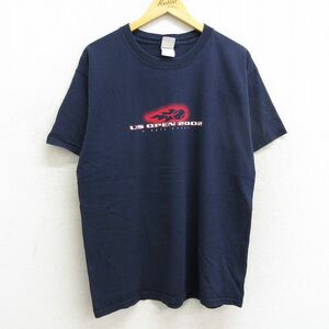 XL/古着 半袖 ビンテージ Tシャツ メンズ 00s USオープン テニス コットン クルーネック 紺 ネイビー 23jul07 中古