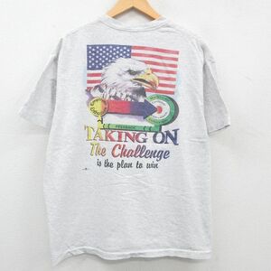 XL/古着 半袖 ビンテージ Tシャツ メンズ 80s UAW 鳥 星条旗 大きいサイズ コットン クルーネック 薄グレー 霜降り spe 23jun26 中古