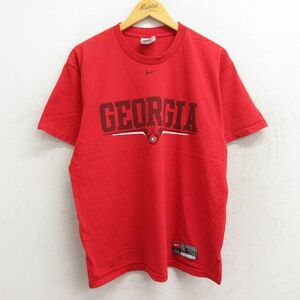 XL/古着 ナイキ NIKE 半袖 ビンテージ Tシャツ メンズ 00s ジョージア コットン クルーネック 赤 レッド 23jun06 中古