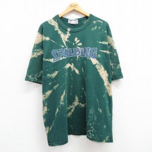 XL/古着 スポルディング 半袖 ビンテージ Tシャツ メンズ 00s ビッグロゴ 大きいサイズ クルーネック 緑他 グリーン ブリーチ加工 23ju