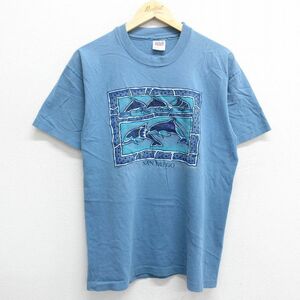 L/古着 半袖 ビンテージ Tシャツ メンズ 90s サンディエゴ イルカ コットン クルーネック 薄紺 ネイビー 23mar18 中古