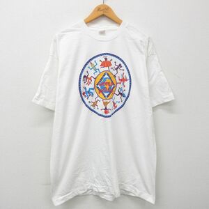 XL/古着 半袖 ビンテージ Tシャツ メンズ 90s WORLD MUSIC 人 地球 大きいサイズ コットン クルーネック 白 ホワイト 23mar08 中古