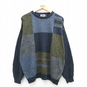 XL/古着 HAGGAR 長袖 セーター メンズ 90s クルーネック 紺系他 ネイビー 23nov24 中古 ニット トップス