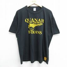 XL/古着 ラッセル 半袖 ビンテージ Tシャツ メンズ 80s クアナインディアンズ 9 バスケットボール 大きいサイズ クルーネック 黒 ブラ_画像1