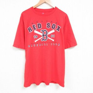 XL/古着 半袖 Tシャツ メンズ MLB ボストンレッドソックス 大きいサイズ コットン クルーネック 赤 レッド メジャーリーグ ベースボー