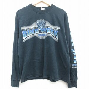 XL/古着 長袖 ビンテージ Tシャツ メンズ 00s バイクウィーク コットン クルーネック 紺 ネイビー 23jan20 中古