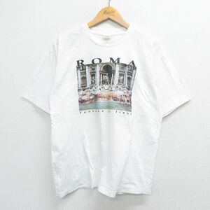 XL/古着 半袖 ビンテージ Tシャツ メンズ 90s ローマ トレビの泉 コットン クルーネック 白 ホワイト 23mar18 中古