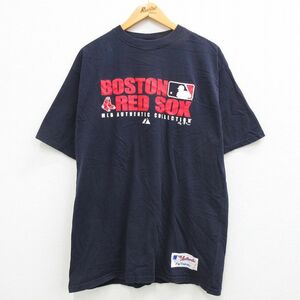 XL/古着 マジェスティック 半袖 ビンテージ Tシャツ メンズ 00s MLB ボストンレッドソックス コットン クルーネック 紺 ネイビー メジ