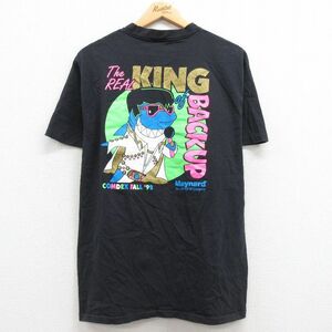 L/古着 半袖 ビンテージ Tシャツ メンズ 90s サメ KING ラメ コットン クルーネック 黒 ブラック 23mar14 中古