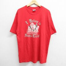 XL/古着 ヘインズ 半袖 ビンテージ Tシャツ メンズ 80s サンタクロース クルーネック 赤 レッド 23jul01 中古_画像1