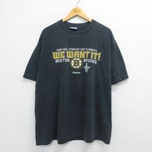 XL/古着 リーボック 半袖 ビンテージ Tシャツ メンズ 00s NHL ボストンブルーインズ 大きいサイズ クルーネック 黒 ブラック アイスホ_画像1