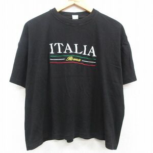 XL/古着 半袖 ビンテージ Tシャツ メンズ 90s イタリア ローマ 刺繍 大きいサイズ クルーネック 黒 ブラック 23jun08 中古