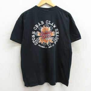 XL/古着 半袖 ビンテージ Tシャツ メンズ 00s カニ CRABBY BILLS コットン クルーネック 紺 ネイビー 23apr19 中古