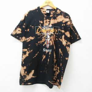 XL/古着 半袖 ビンテージ Tシャツ メンズ 00s ハンバーガー オフィシャル コットン クルーネック 黒他 ブラック ブリーチ加工 23aug07