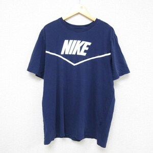 XL/古着 ナイキ NIKE 半袖 ブランド Tシャツ メンズ ビッグロゴ 大きいサイズ コットン クルーネック 紺 ネイビー 23aug04 中古