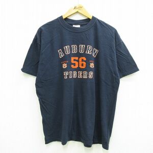 L/古着 半袖 ビンテージ Tシャツ メンズ 00s AUBURN タイガース コットン クルーネック 紺 ネイビー 23jul17 中古