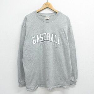 XL/古着 長袖 ビンテージ Tシャツ メンズ 90s ベースボール 大きいサイズ クルーネック グレー 霜降り 23dec21 中古