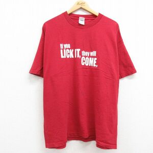 XL/古着 半袖 ビンテージ Tシャツ メンズ 00s LICKIT 大きいサイズ コットン クルーネック 赤 レッド 23jun08 中古