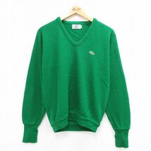 M/古着 ラコステ LACOSTE IZOD 長袖 ブランド セーター メンズ 90s ワンポイントロゴ アクリル Vネック 緑 グリーン 23sep22 中古 ニッ_画像1