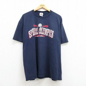 XL/古着 半袖 ビンテージ Tシャツ メンズ 90s スペシャルオリンピック 大きいサイズ コットン クルーネック 紺 ネイビー 23mar03 中古