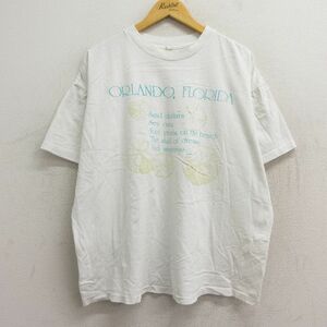 XL/古着 半袖 ビンテージ Tシャツ メンズ 80s オーランド フロリダ メッセージ 大きいサイズ コットン クルーネック 白 ホワイト 23mar