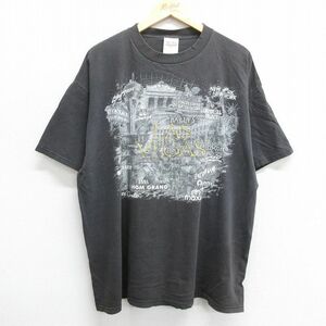 XL/古着 半袖 ビンテージ Tシャツ メンズ 90s ラスベガス BALLYS 自由の女神 刺繍 大きいサイズ コットン クルーネック 黒 ブラック sp