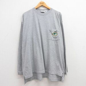 XL/古着 長袖 ビンテージ Tシャツ メンズ 00s NFL グリーンベイパッカーズ 胸ポケット付き 大きいサイズ クルーネック グレー 霜降り