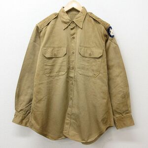 L/古着 長袖 ビンテージ ミリタリー シャツ メンズ 50s コットン ベージュ カーキ 21jun28 中古 トップス