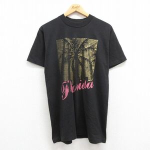 M/古着 半袖 ビンテージ Tシャツ メンズ 90s ヤシの木 フロリダ クルーネック 黒 ブラック 23jun23 中古