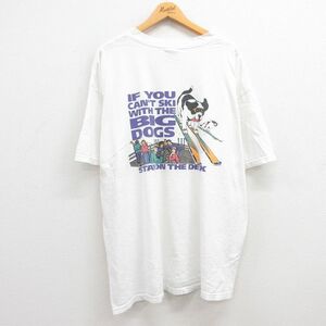 XL/古着 ビッグドッグス 半袖 ビンテージ Tシャツ メンズ 90s 犬 スキー 大きいサイズ コットン クルーネック 白 ホワイト 23aug19 中