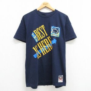 L/古着 半袖 ビンテージ Tシャツ メンズ 90s ペンシルベニア BEST クルーネック 紺 ネイビー 23may22 中古