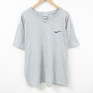 XL/古着 リーボック REEBOK 半袖 ブランド Tシャツ メンズ ワンポイントロゴ Vネック グレー 霜降り 23aug16 中古