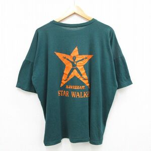 XL/古着 半袖 ビンテージ Tシャツ メンズ 90s NAVISTAR 星 大きいサイズ クルーネック 緑 グリーン 23jul22 中古