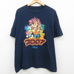 XL/古着 半袖 ビンテージ Tシャツ メンズ 00s ディズニー ミッキー ドナルド 大きいサイズ コットン クルーネック 紺 ネイビー 23jul22