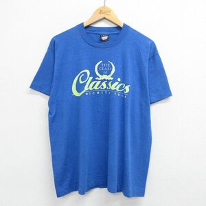 L/古着 半袖 ビンテージ Tシャツ メンズ 90s クラシック クルーネック 青 ブルー 23apr21 中古