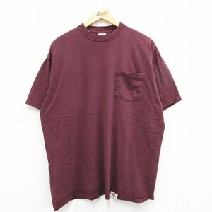 XL/古着 ディッキーズ Dickies 半袖 ビンテージ Tシャツ メンズ 00s 胸ポケット付き 大きいサイズ コットン クルーネック エンジ 23jul